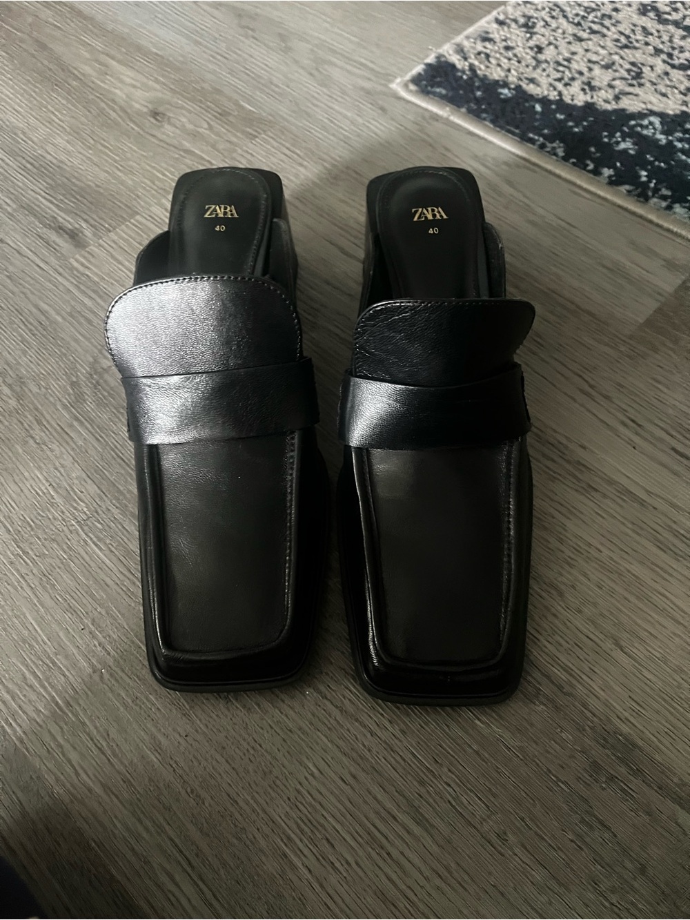Zara Black Leather Mule Loafers for Women